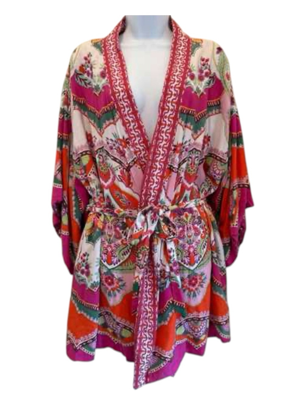Rachel Zoe Boho Luxe Floral Belted Kimono Robe | L-XL |  Reversible Resortwear - Picture 2 of 12